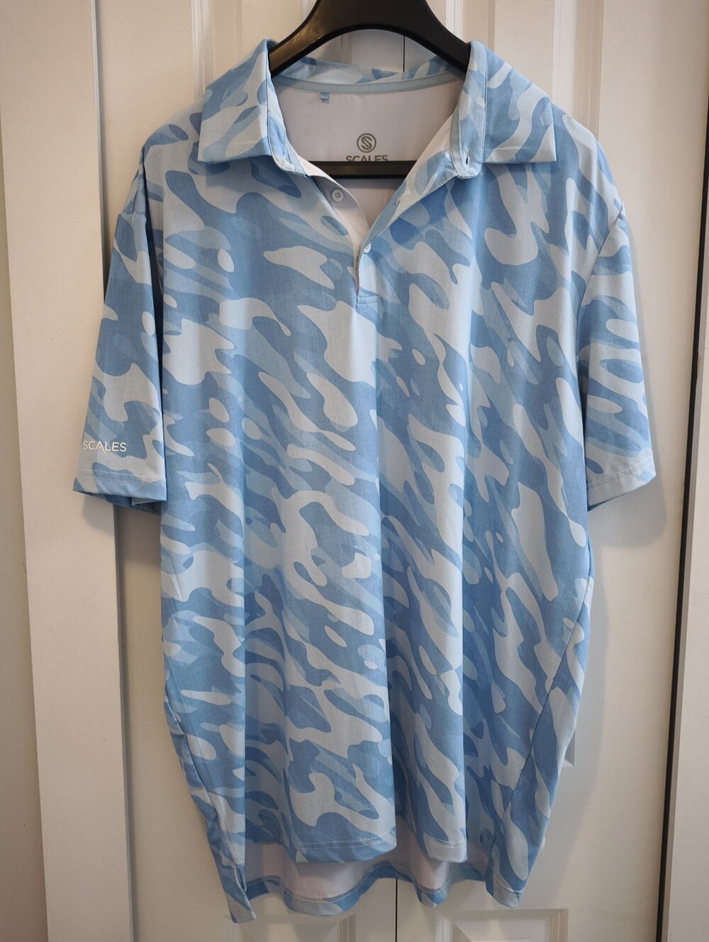 Scales Polo Shirt Mens XL True Camo Polo Wash Blue Golf UV 50+ Sun Protection